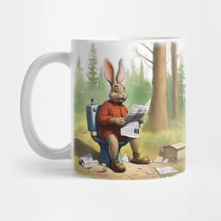 Rabbit sitting on a toilet reading a newspaper Mug